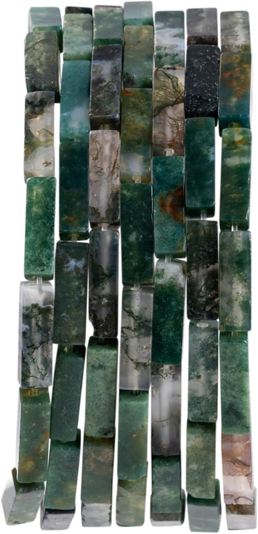 Natural Moss Agate Rectangle Tube Beads 4x13mm 38cm/str Loose Semi Gemstone Stone Beads for Making Bracelets Necklace Earrings