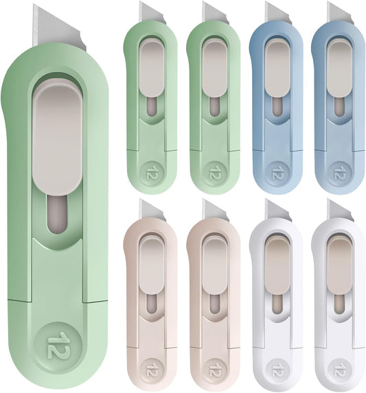 DIYSELF 8 Pack Box Cutter, Box Cutter Retractable Letter Opener, Cute Utility Knife Exacto Knife for School, Razor Knife for Crafts, Paper, Packages, Small Box Cutters Bulk for Women Girls