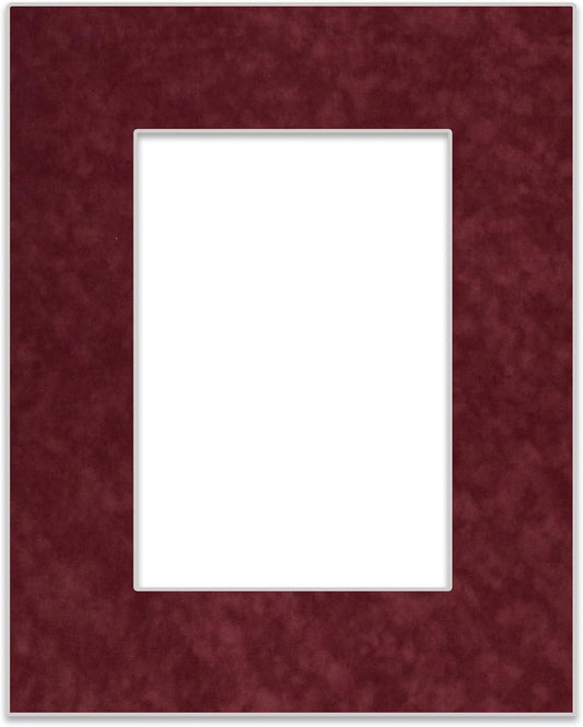 8x10 Mat Bevel Cut for 5.5x8.5 Photos - Acid Free Dark Red Suede Precut Matboard With Backing Board and Crystal Clear, Self Seal Photo Mat Bag - For Pictures, Photos, Framing - 4-ply Thickness