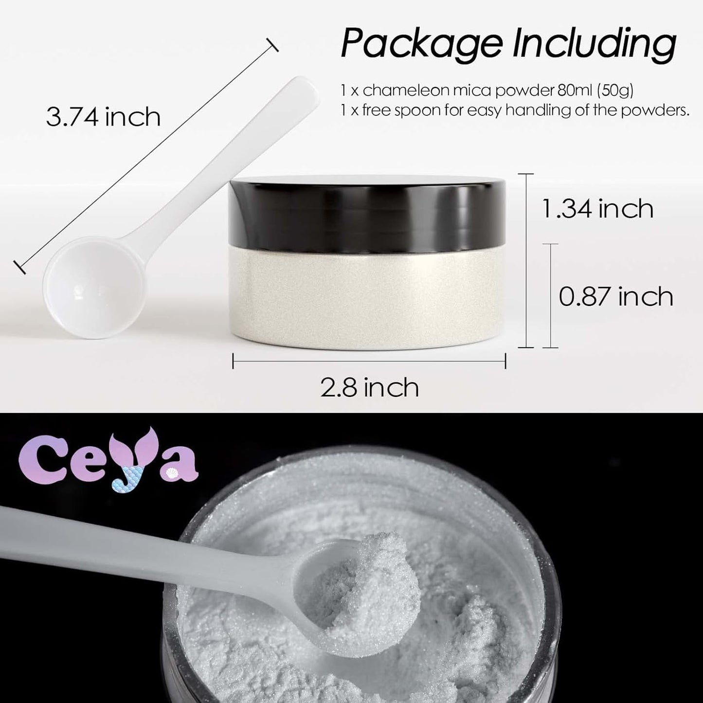 Ceya Interference Mica Powder, 1.8oz/ 50g Pearl White Chrome Nail Powder, Cosmetic Grade Pearlescent Effect Color Shift Pigment for Epoxy Resin, Makeup, Nail Polish, Soap Candle Making, Slime, Paint
