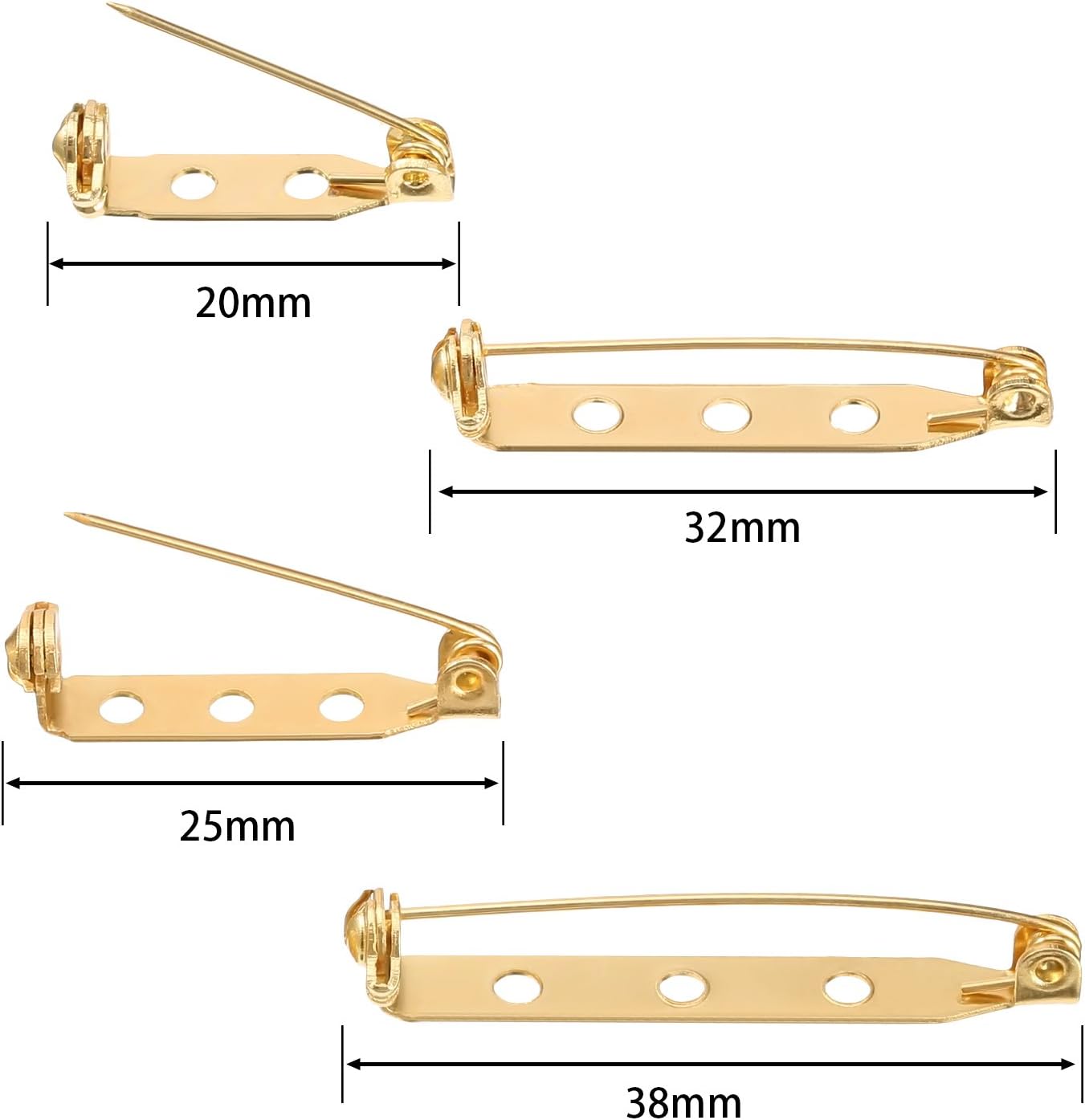 Shappy 100 Pieces Brooch Pin Backs Bar Pins Backs for Crafts Safety Clasp with Plastic Box, Gold and Silver, 4 Sizes, 20/25/32/38 mm