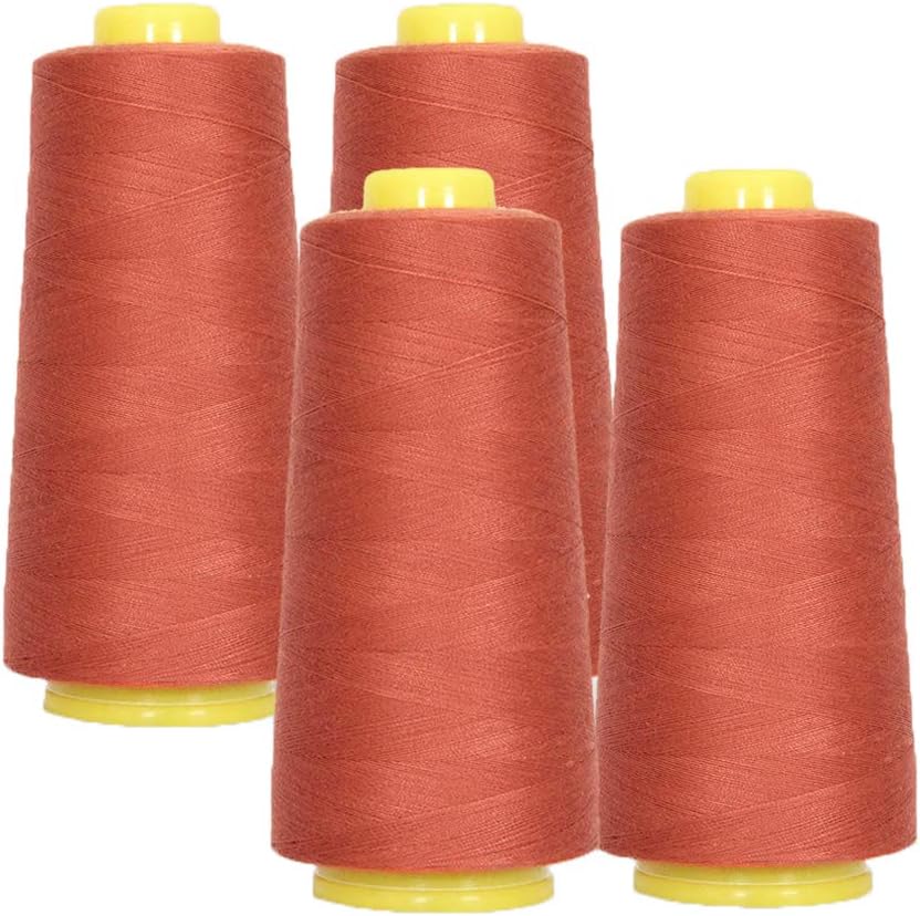 AK TRADING CO. 4-Pack Teracotta All Purpose Sewing Thread Cones (6000 Yards Each) of High Tensile Polyester Thread Spools for Sewing, Quilting, Serger Machines, Overlock, Merrow & Hand Embroidery