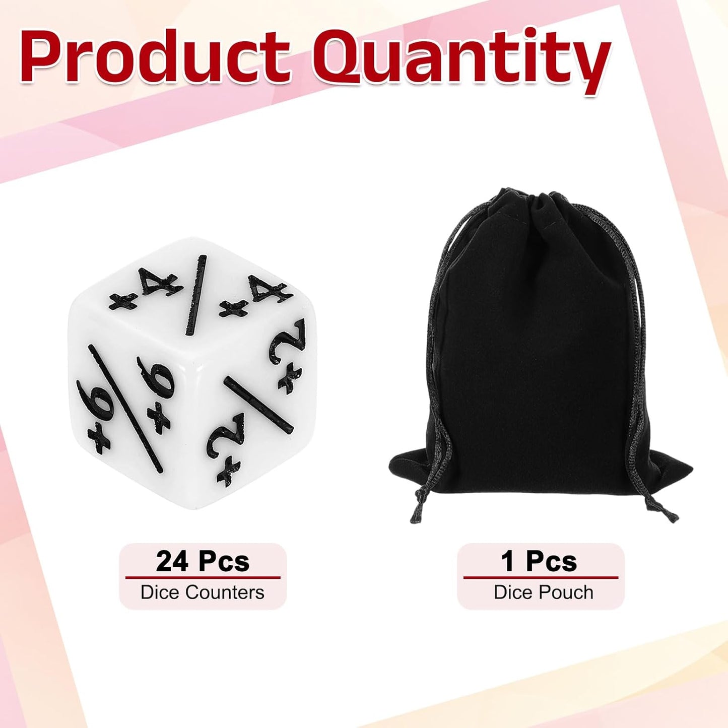 uxcell 24Pcs Magic Dice Counters, Acrylic D6 Life Token Dice Set with Pouch for Standard Cards Gaming Accessories, White