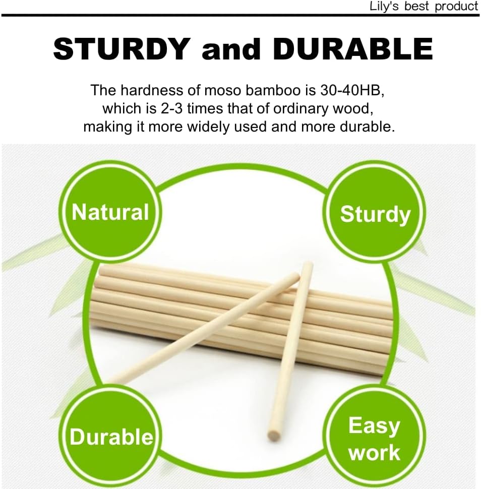 HOPELF 50PCS Bamboo Sticks - 1/2 x 36 Inch Dowel Rods for Crafts, DIYers