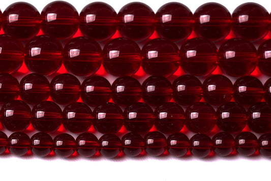 80pcs 10mm Smooth Garnet Red Glass Crystal Round Loose BeadsFor Jewelry Making DIY Bracelet Necklace Accessories 32" 2 Strand
