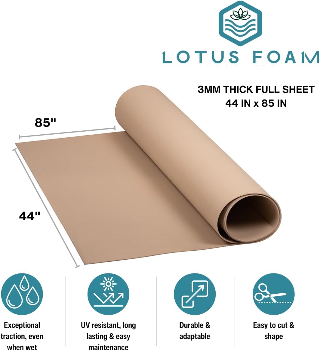 LotusFoam Large 3mm EVA Foam Sheet - 44"x 85" High Density Foam 130 kg/m3 for Cosplay, Costumes, Crafts, Flooring, Outdoor Use - 35 Colors (Desert Sand) - Desert Sand