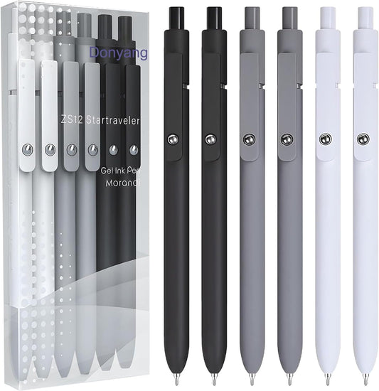 Gel Pens, 6PCS Black Ink Fine Point Pens With Smooth Writing, School Office Supplies, Anniversary Birthday Gifts for Men Women, Quick Dry Pen For Journaling, Nurse Aesthetic Pen (Black Gray White)