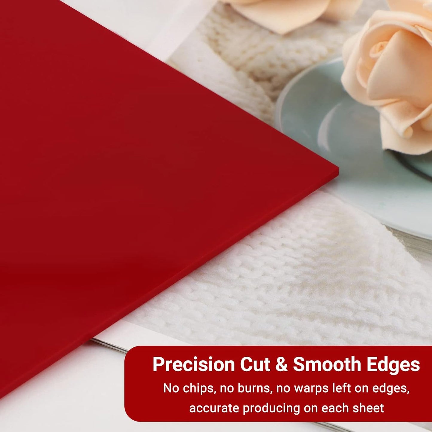 Enoin 2 Pack 8x12 Inches Red Non Transparent Acrylic/Plexiglass Sheet 0.118'' 1/8 Thick, Plastic Sheet Colored Board Panel for Glass, DIY, Painting, Art Craft