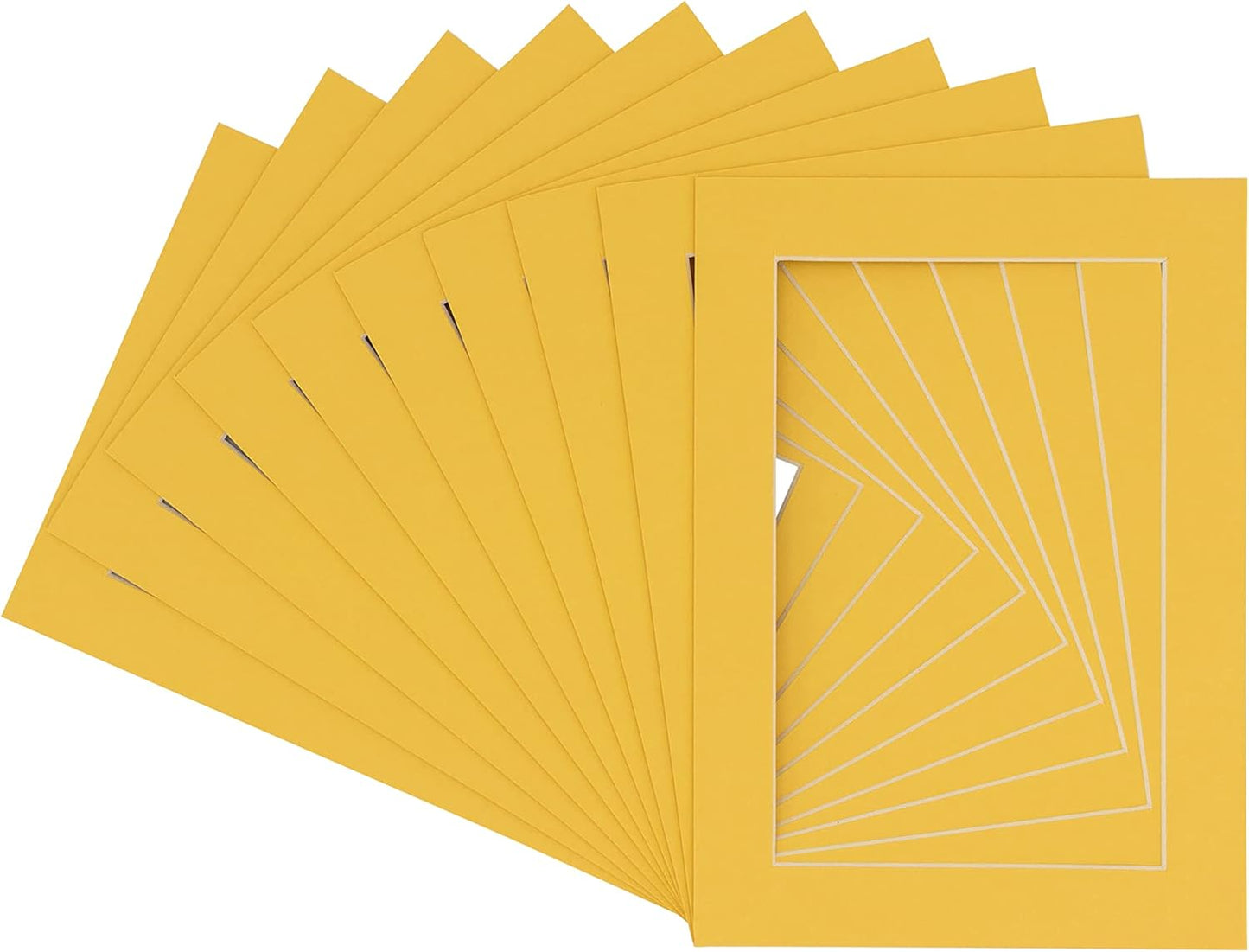 Pack of Ten 11x14 Mats Bevel Cut for 8.5x11 Photos - Acid Free Chamois Yellow Precut Matboards for Pictures, Photos, Framing - 4-ply Thickness
