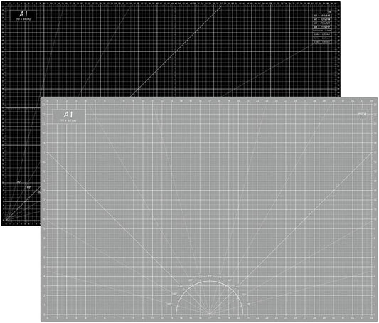 Headley Tools Thickened 24 x 36 Inch Self Healing Sewing Cutting Mat, A1 Rotary Cutting Sewing Mat for Crafts, Double Sided 5-Ply Table Cutting Board for Fabric Quilting Leather Hobby, Grey/Black