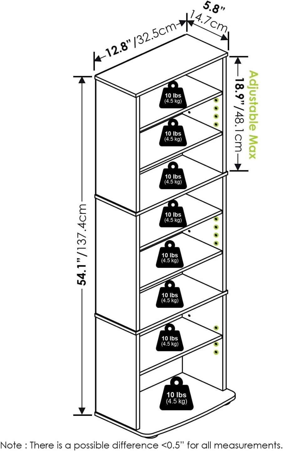 Adjustable Shelves Multimedia Storage Tower Rack with Spacious Media Organization, Durable Design, Versatile Rack for DVDs, CDs, Games, and More White/8 Tier