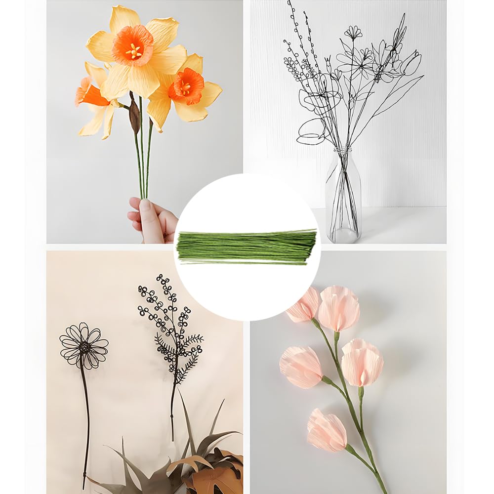 HAHIYO 18Gauge Dark Green Paper-Wrapped Metal Floral Wire 14 Inches(36cm), 70 Pack Flexible Paddle Wires Florist Wire Garden Wires for Craft Christmas Wreath Flower Arrangement Bouquet Wedding DIY