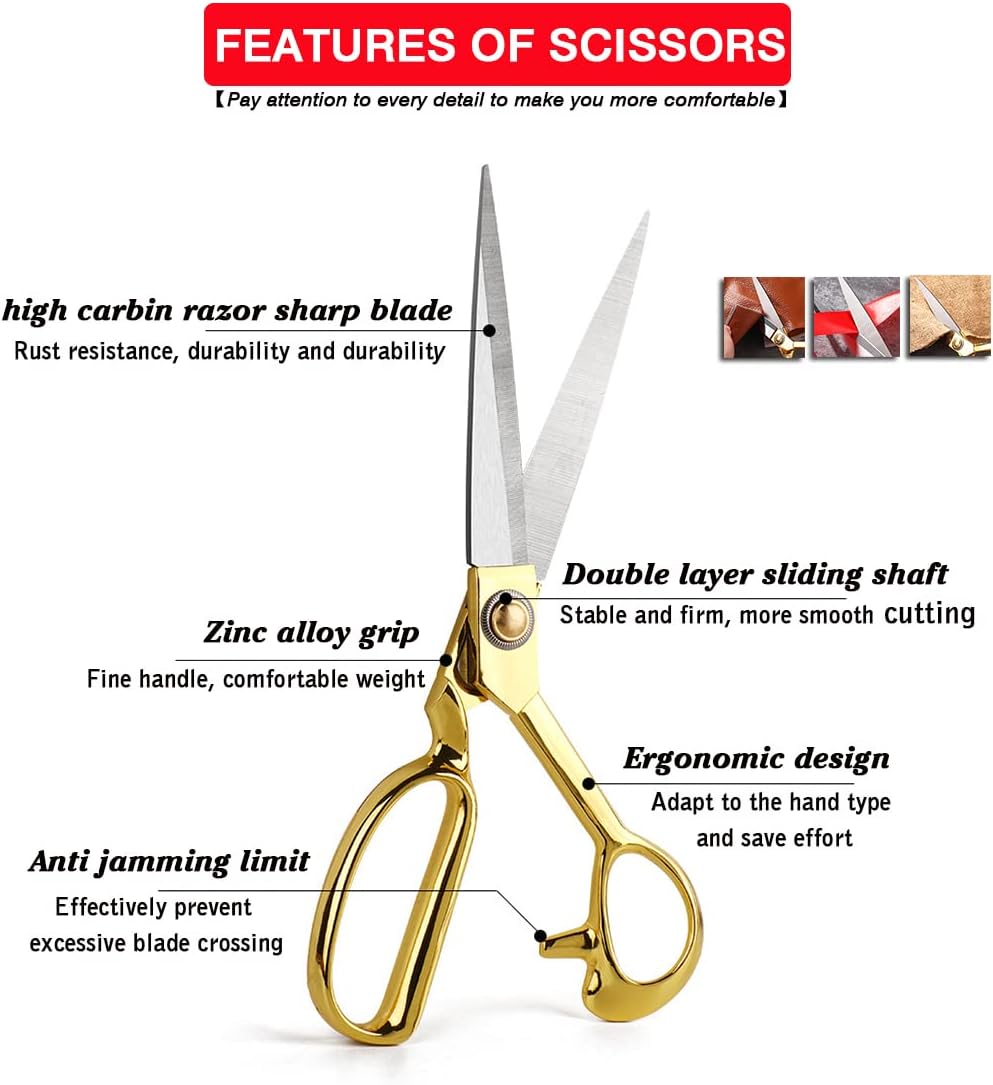 Professional Fabric Scissors，10" Sewing Scissors, Heavy Duty Shears for Fabric,Leather,Raw Materials,Dressingmaking,Upholstery Shears for Dressmakers Students Office Crafting