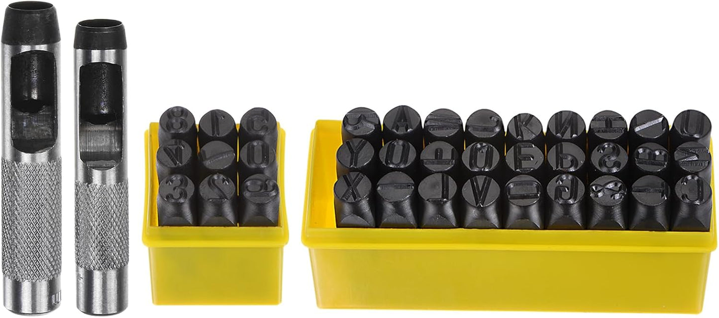 WorkBless 1/2-Inch Metal Stamping Kit, 36 Pack Steel Letter Stamp Set with 2 Punch Tools, Includes A-Z Alphabet, Number 0-8, & Symbol, for Metal, Wood, Leather, and Plastic Crafting