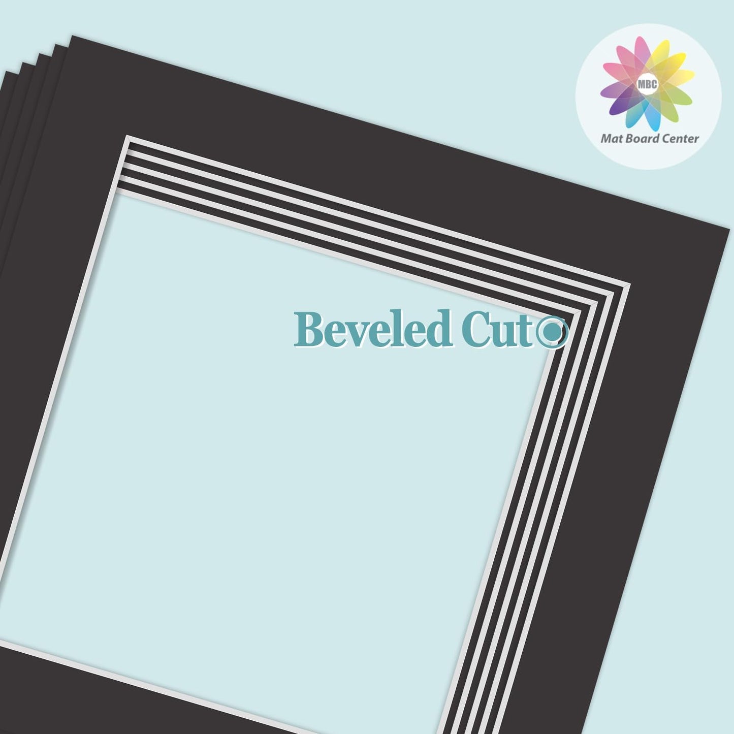 MBC Mat Board Center, 5 Pack 10x10 for 8x8 Black Picture Mats Frame Mattes, Bevel Cut, Acid Free, 4-ply Thickness