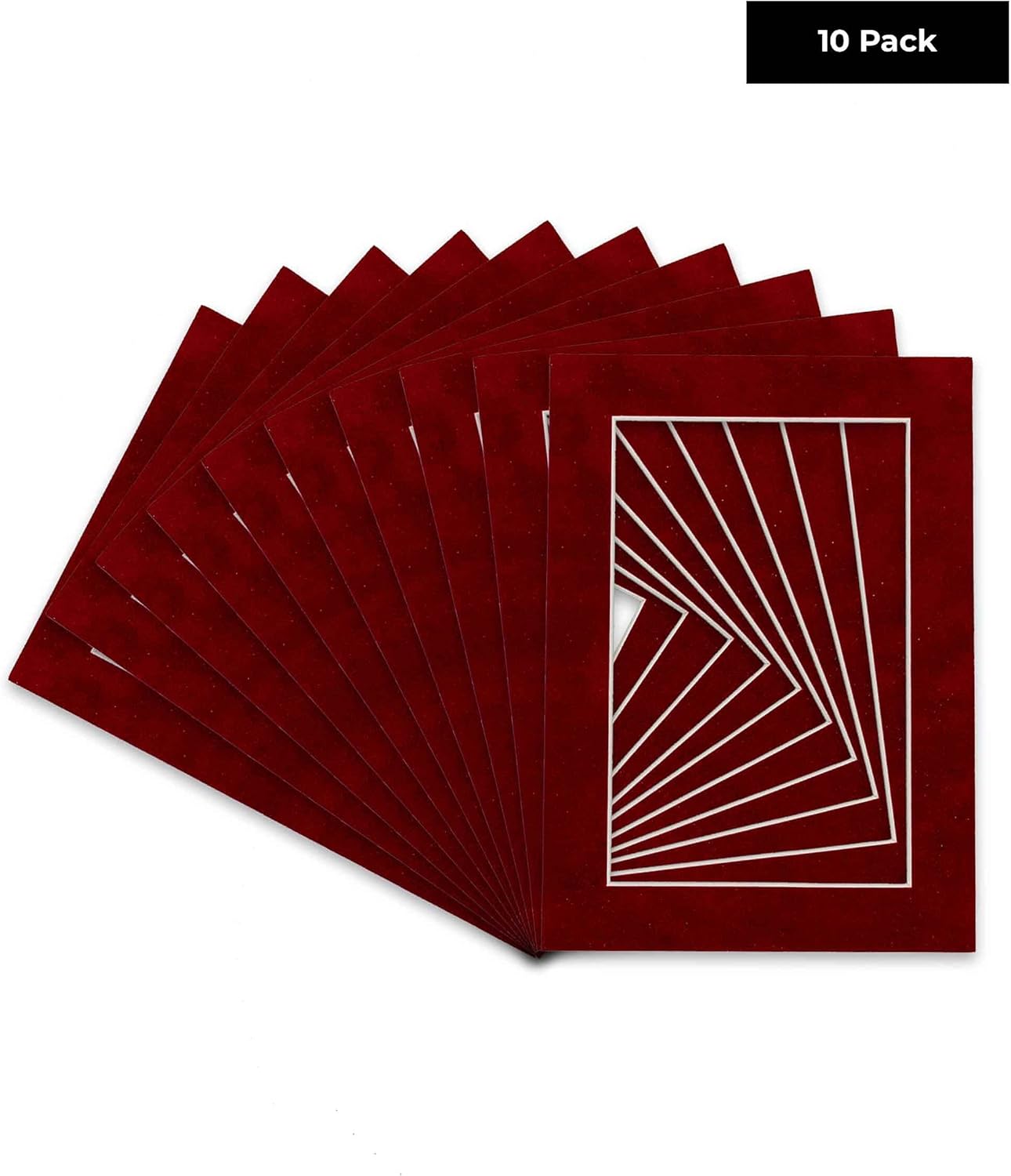 Pack of Ten Acid Free 11x14 Mats Bevel Cut for 8.5x11 Photos - Bright Red Suede Precut Matboards With Backing Boards and Self Seal Bags for Pictures, Framing - 4-ply Thickness
