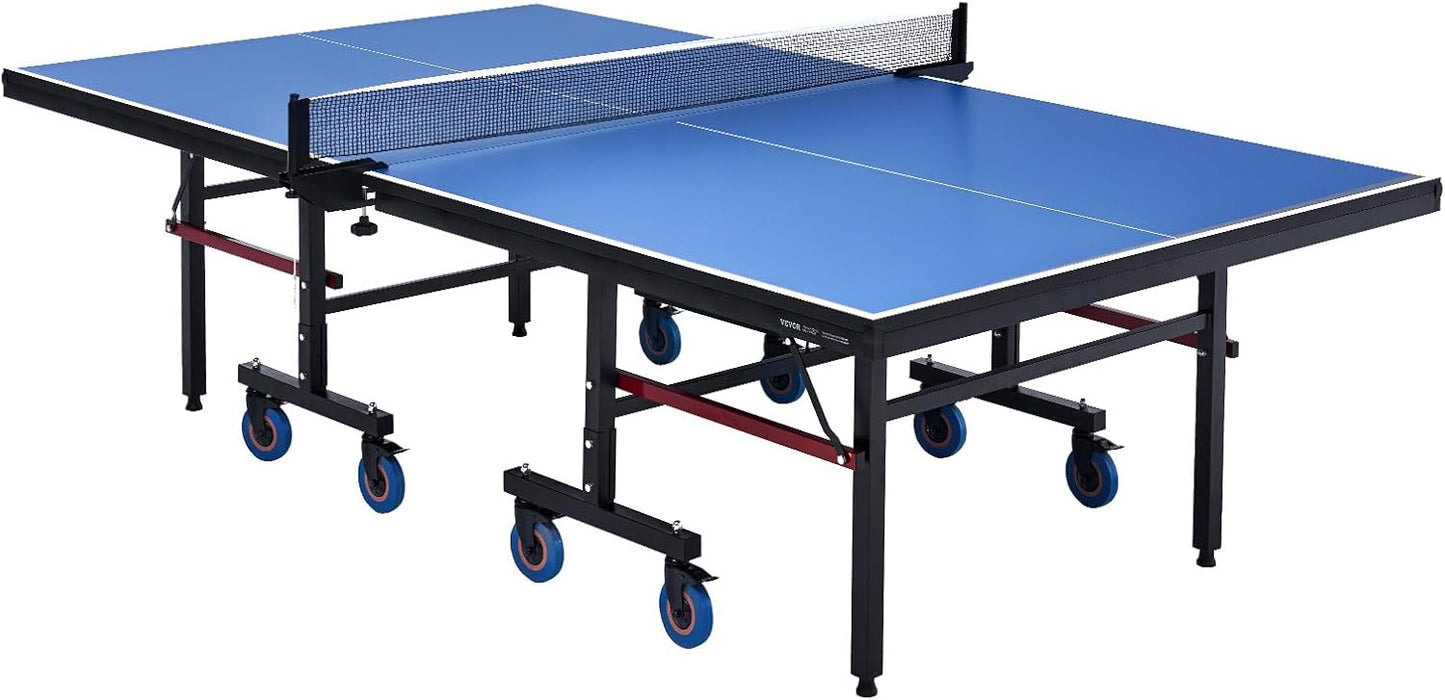 VEVOR Ping Pong Table, Professional Table Tennis Game, Indoor MDF Portable Table Tennis Table, Foldable Ping Pong Table with Quick Clamp Net and Lockable Wheel, 10 Minute Easy Assembly, 25mm Tabletops