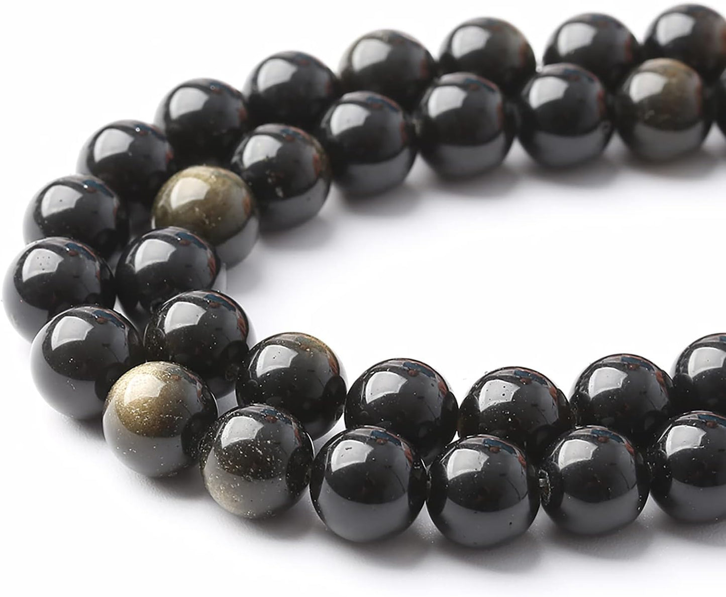 AAA Natural Gold Obsidian Gemstone Beads Energy Healing Power Stones Round Loose Beads for Jewelry Making, DIY Bracelet Necklace 8mm 46pcs