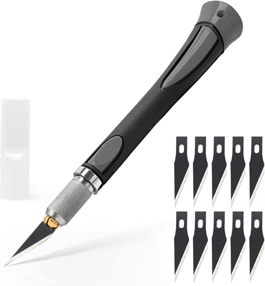 EHDIS Precision Hobby Knife Set Utility Craft Knife Kit with 10PCS Blades for Art, Working-Stencil, Scoring, Scrapbooking, Architecture Modeling, Crafting-Grey