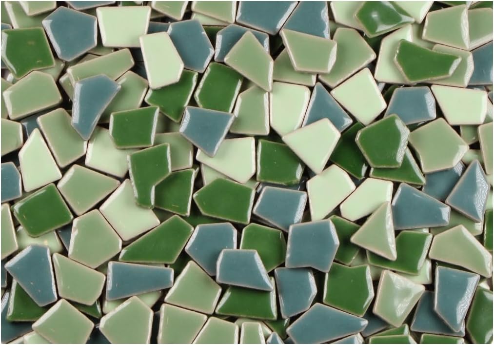 Ceramic Mosaic Tiles for Crafts & Art Projects 200 Grams Vibrant Colors Pieces Fit Together Like a Puzzle Endless Creative Ideas for Mosaic Art DIY Hobbies Small Sizes (Green Mix)
