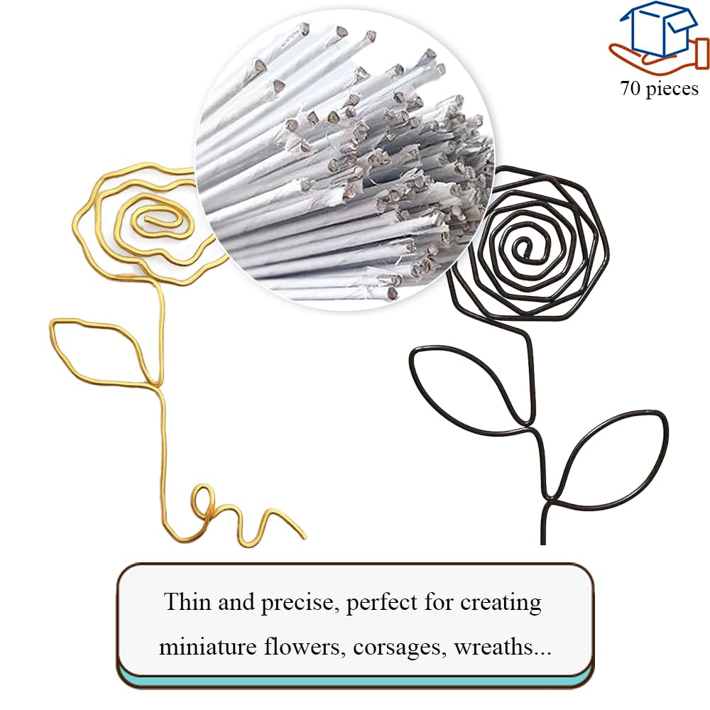 HAHIYO 18Gauge White Paper-Wrapped Metal Floral Wire 14 Inches(36cm), 70 Pack Flexible Paddle Wires Florist Wire Garden Wires for Craft Christmas Wreath Flower Arrangement Bouquet Wrapping Wedding DIY