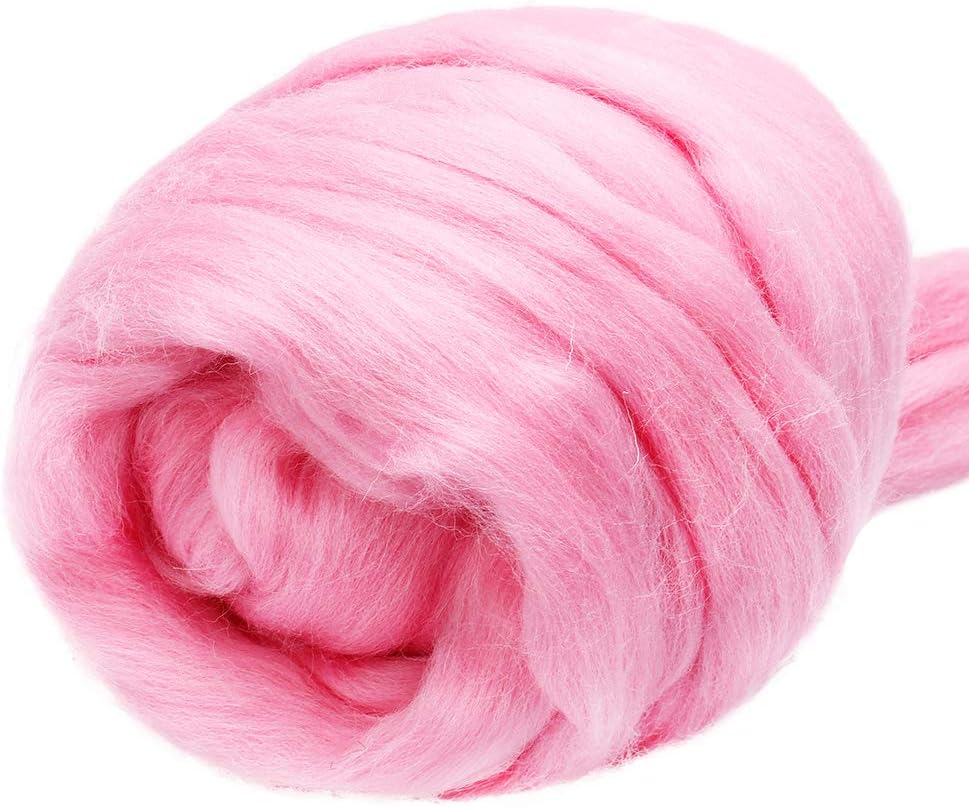 3.53oz Wool Roving Yarn, Wool Felting Supplies, Pure Wool, Chunky Yarn, Spinning Wool Roving for Needle Felting Wet Felting DIY Hand Spinning (Pink)