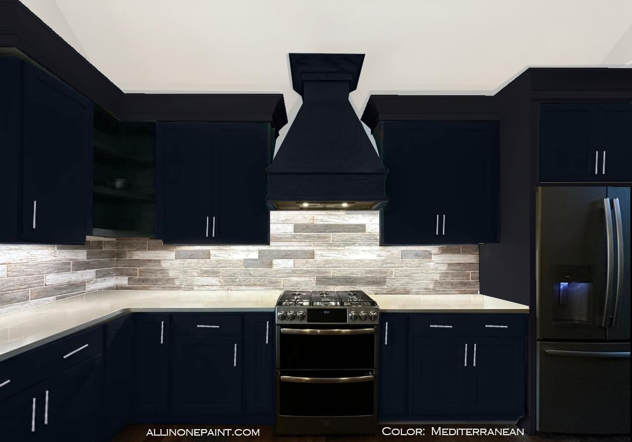 ALL-IN-ONE Paint, Durable cabinet and furniture paint. Built in primer and top coat, no sanding needed. Includes our 30 featured color card - Mediterranean (blue teal), 8oz Sample