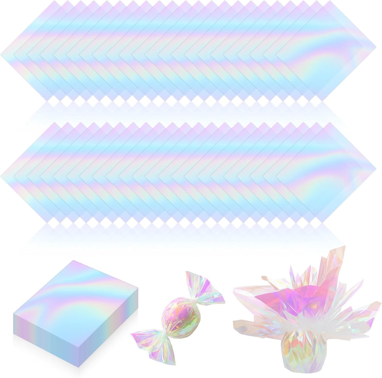 PEASUG 120 PCS Iridescent Cellophane Sheets, 6x8 Inches Holographic Candy Cellophane Wrap, Iridescent Paper for DIY Crafts Project, Art, Lights, Window Decoration