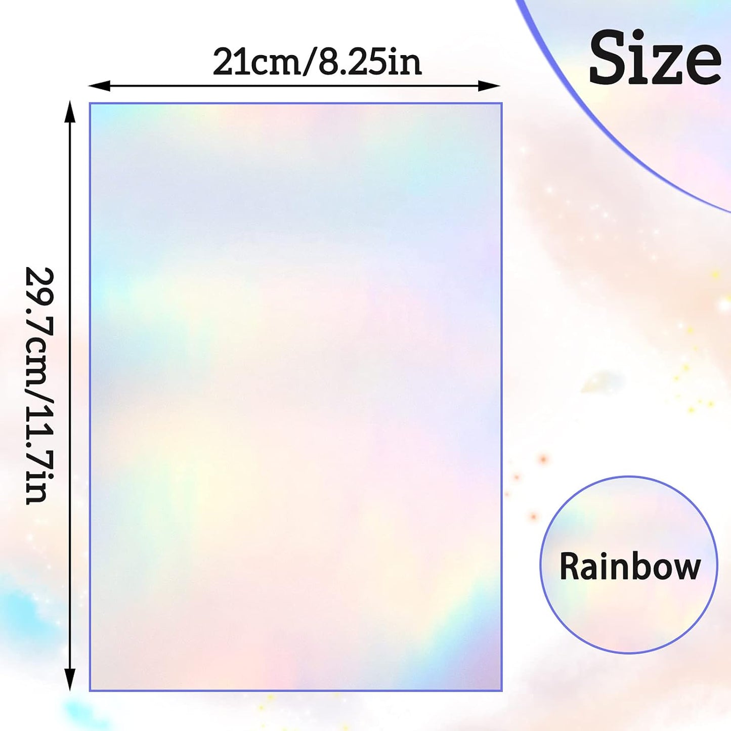 36 Sheets Holographic Sticker Paper Clear A4 Vinyl Sticker Paper Self Adhesive Waterproof Transparent Film Gem Rainbow Star Patterns, 11.7 x 8.3 Inch (Colorful)