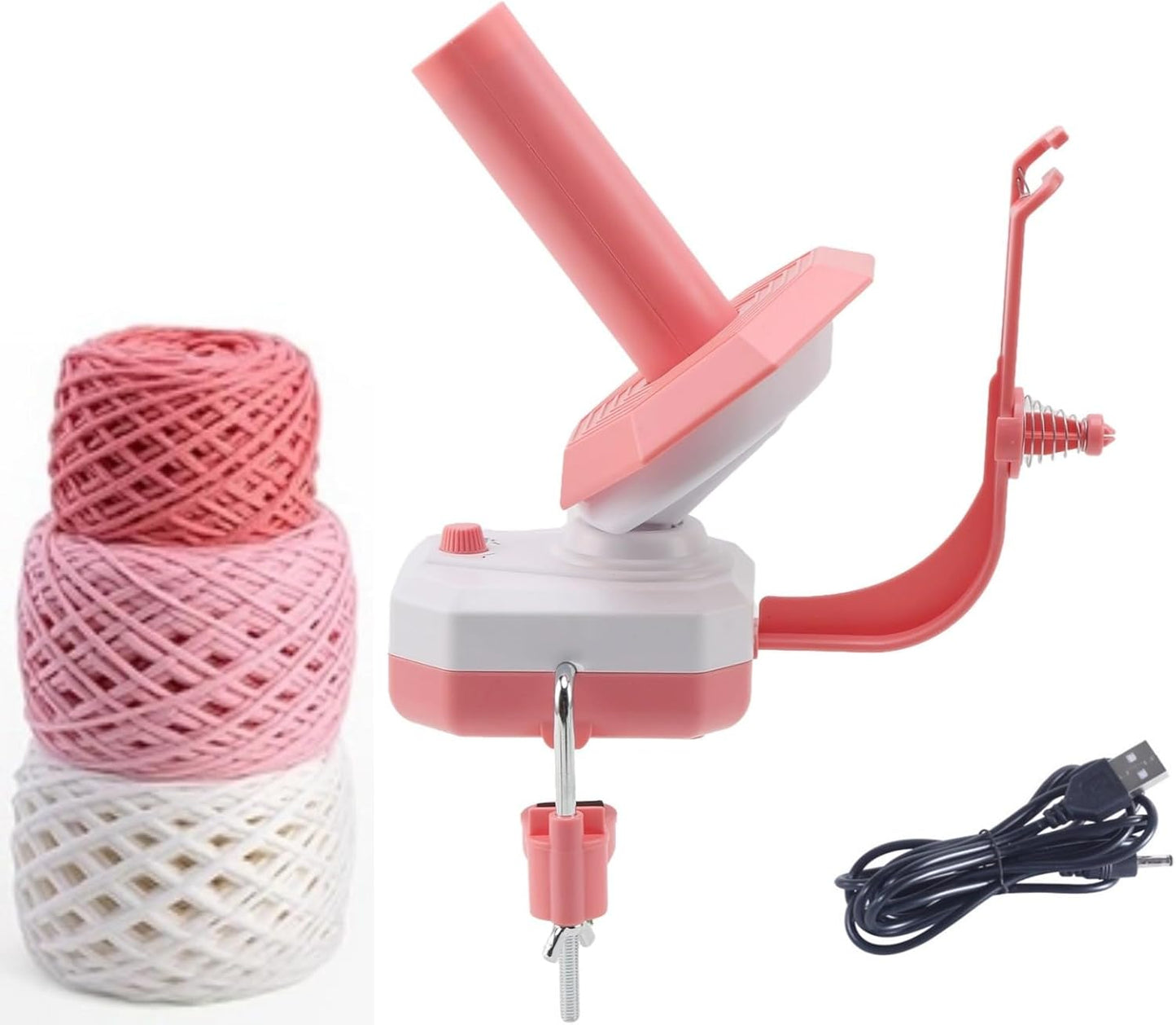 Zjyufy Yarn Winder Electric Yarn Ball Winder for Crocheting, 10oz Large Automatic Yarn Spinner Yarn Cake Winder with Stepless Speed Strong Tension, Pink