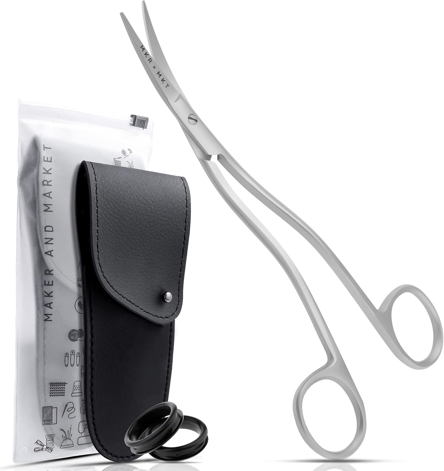 Applique Long Thin Needlepoint Blade 6.1 Inch - Double Bent Curved Offset Handle Scissors with Pouch Sleeve for Embroidery, Fabric, Thread, Knitting, Sewing, Arts & Craft (Satin)