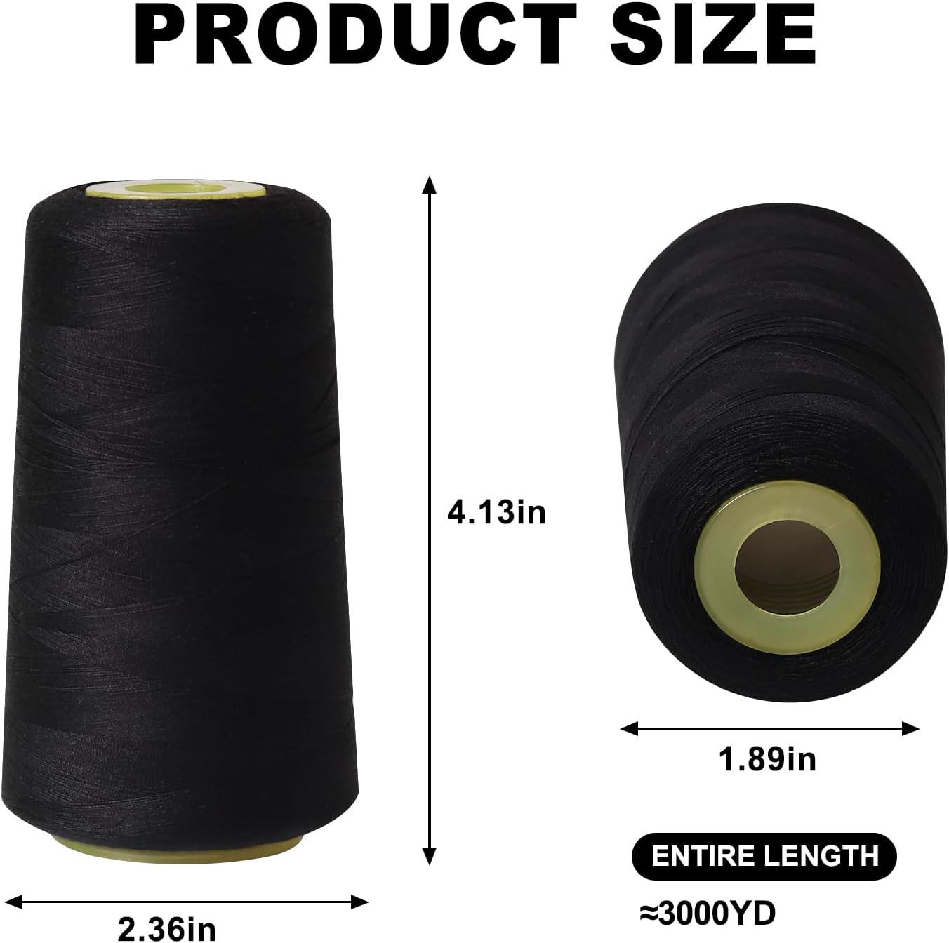 Sewing Thread Cone Set, 2 Pack Serger Thread, 3000 Yards Each, All Purpose Thread for Sewing, Quilting, Machines, Overlock, Merrow & Hand Embroidery (Black*2)