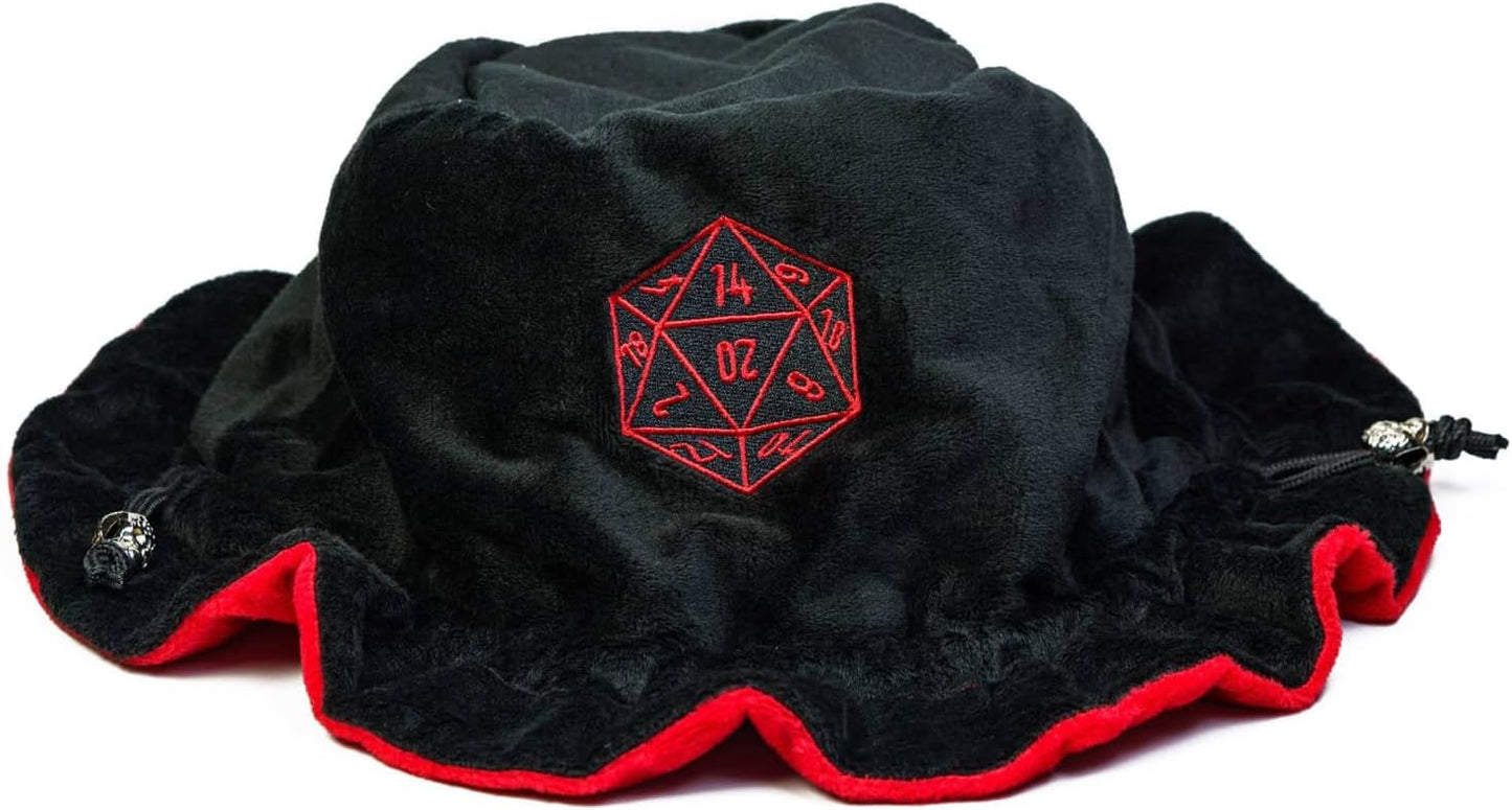 Large Dice Bags with Pockets Black Storage Bag with Drawstrings D20 Logo for DND RPG Game Dices - Capacity 200+ Dice