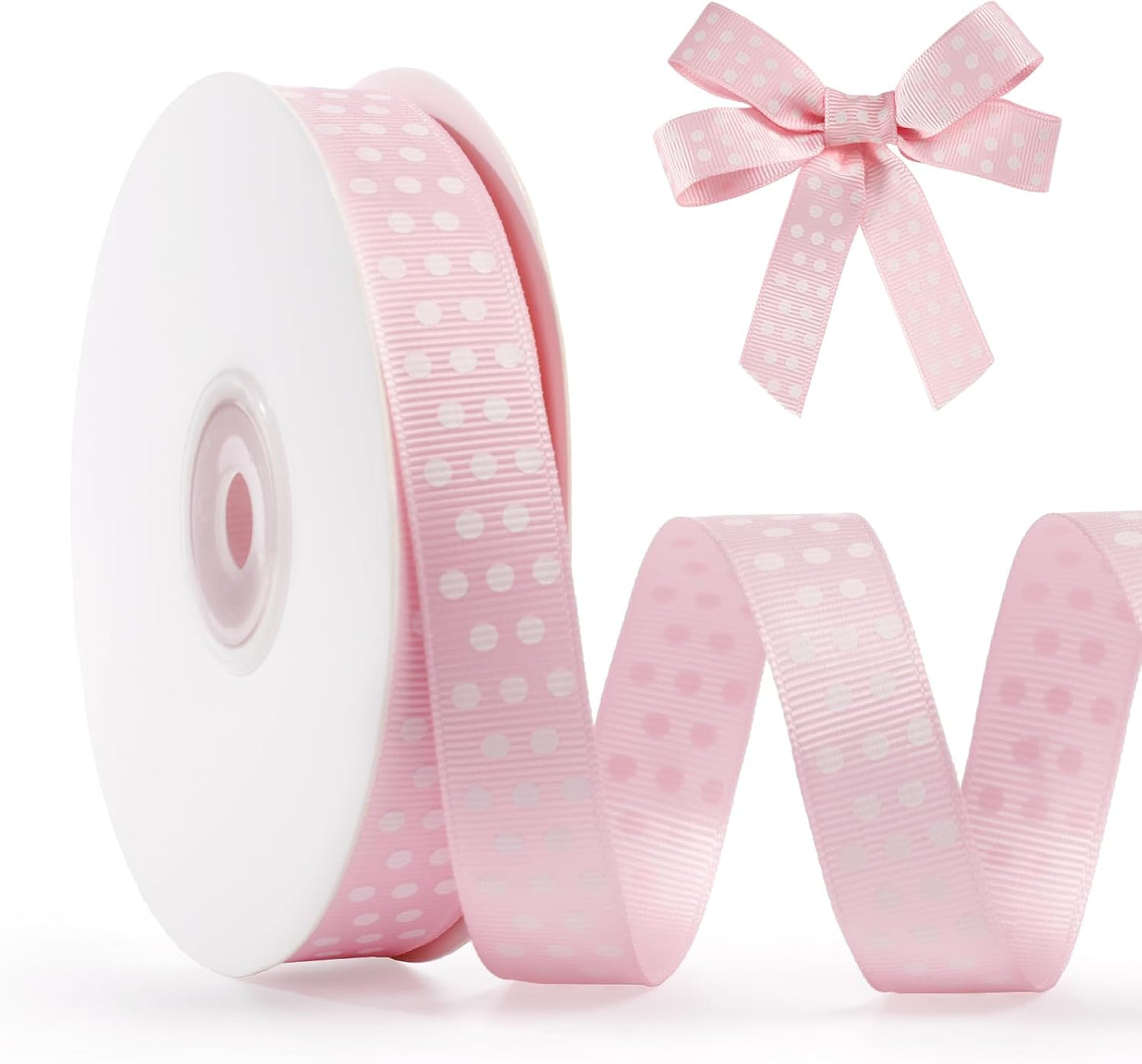 Polka Dot Grosgrain Ribbon 5/8 Inch, 25 Yards Spool Pink and White Dot Craft Ribbon for Christmas Gift Wrapping DIY Crafts Hair Bows Wedding Party Decor Sewing and Home Decoration
