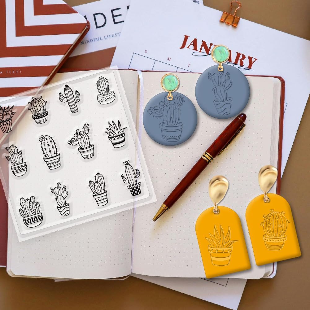 CHGCRAFT Polymer Clay Texture Sheet Cactus Clear Clay Texture Mat Silicone Molding Pattern Pad for Making Earrings Jewelry, 5.5x5.5inch