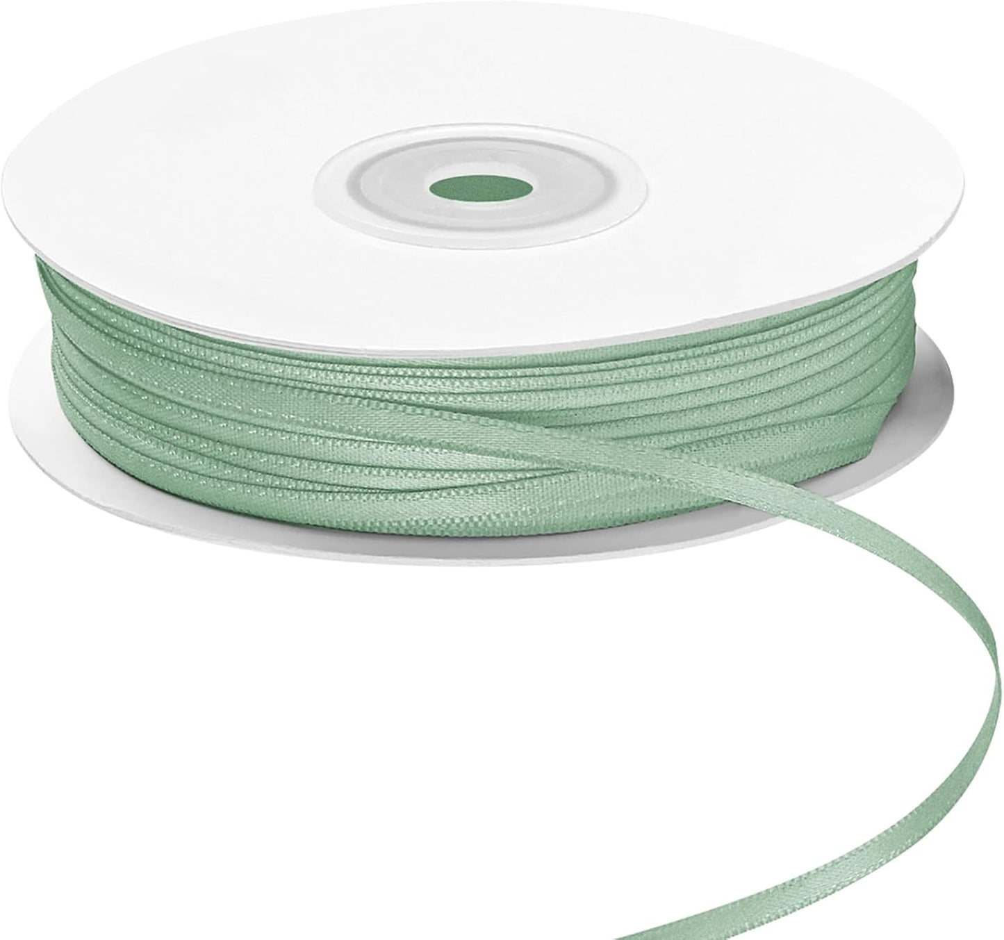 LIUYAXI Sage Green Double Faced Satin Ribbon, 1/8" X Continuous 100 Yards, Thin Ribbons Perfect for Gift Wrapping Wedding Invitation Card Hair Bows Tag Floral Arrangement DIY Craft