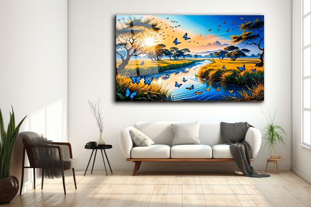 SpiritualHands Fantastic Scenery Tempered Glass Wall Art Painting for Living Room, Tempered Glass Modern Prints Decor, Large Vivid Color Panel for Bedroom, Kitchen, or Office