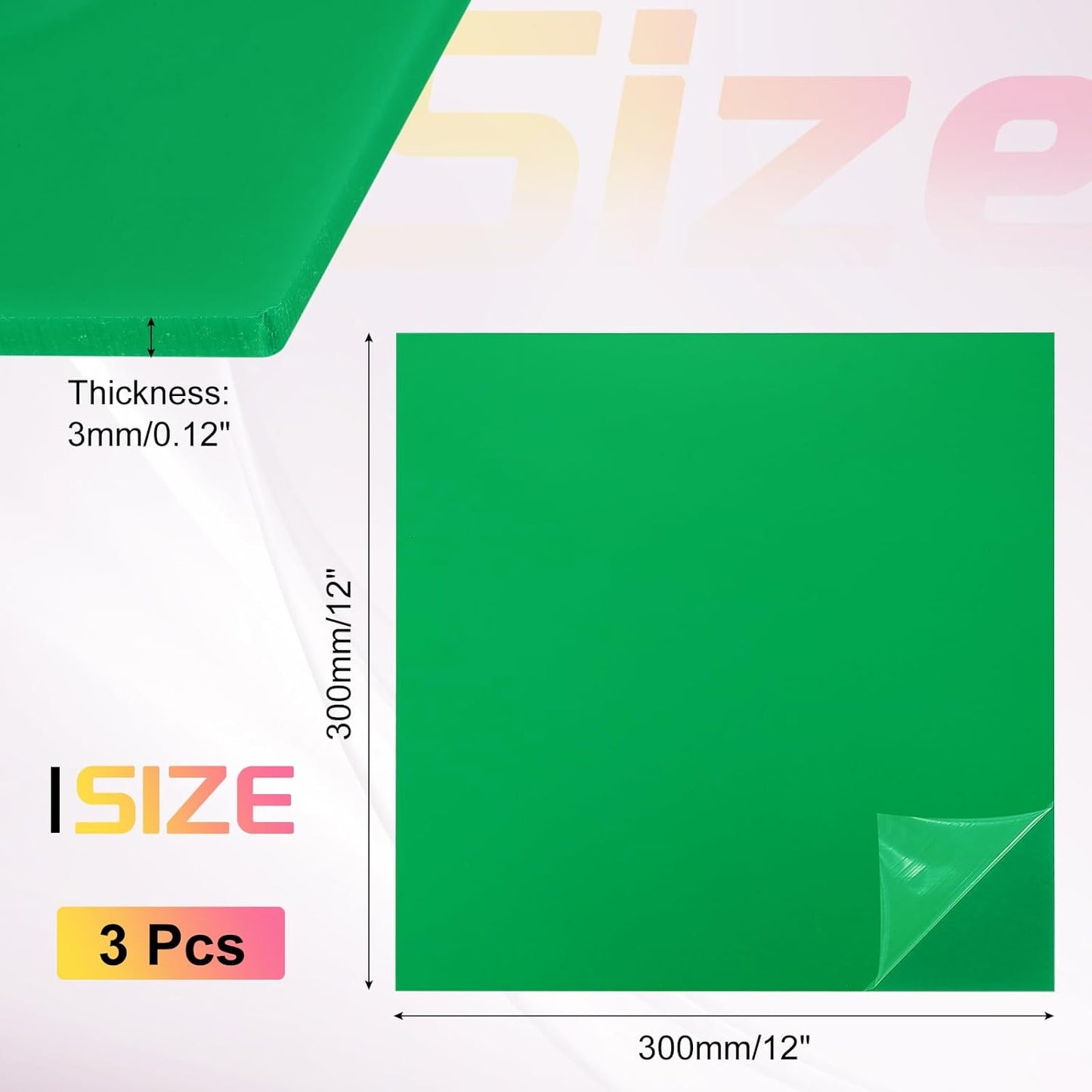 uxcell 3Pcs Acrylic Sheets 12x12 Inch Acrylic Panel 1/8 Inch-3mm Plastic Board for Picture Frames Sign Holders DIY Display Projects Craft, Green