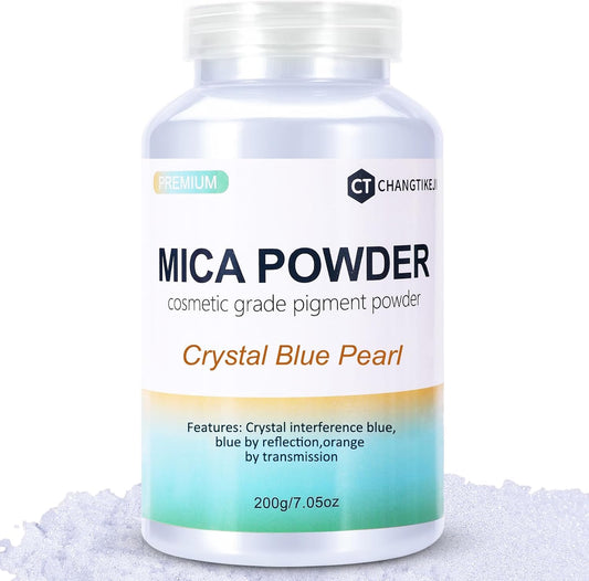 Mica Powder,7.05OZ（200g）,Crystal Blue Pearl Mica Powder Pigment for Epoxy Resin，Lip Gloss，Car Paint，Dye，Soap Making，Nail Polish,Epoxy Resin,Candle Making,Bath Bombs