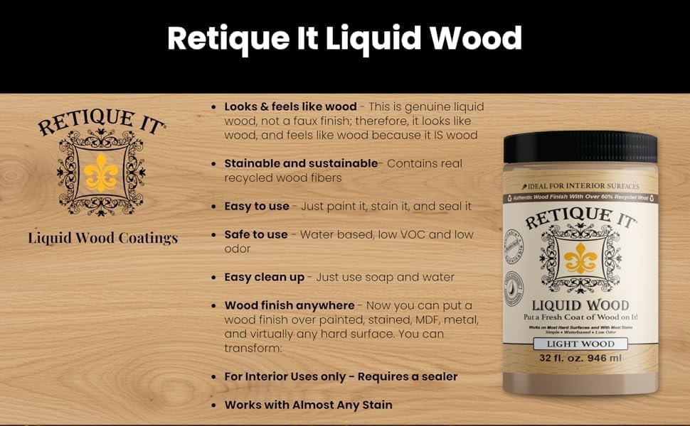 Retique It New and Improved Formula Liquid Wood Coatings - Stainable Primer - Paint It then Stain it (Light Wood, Small)