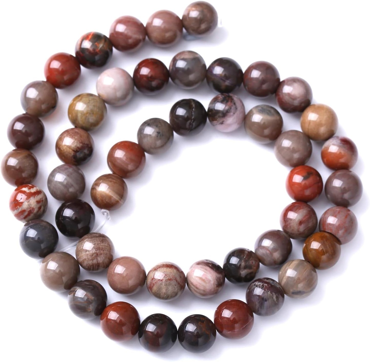 36pcs 10mm Natural Wooden Petrified Jade Agate Gemstone Beads Round Loose Spacer Beads for Jewelry Making DIY Bracelet Necklace 1 Strand 15inch