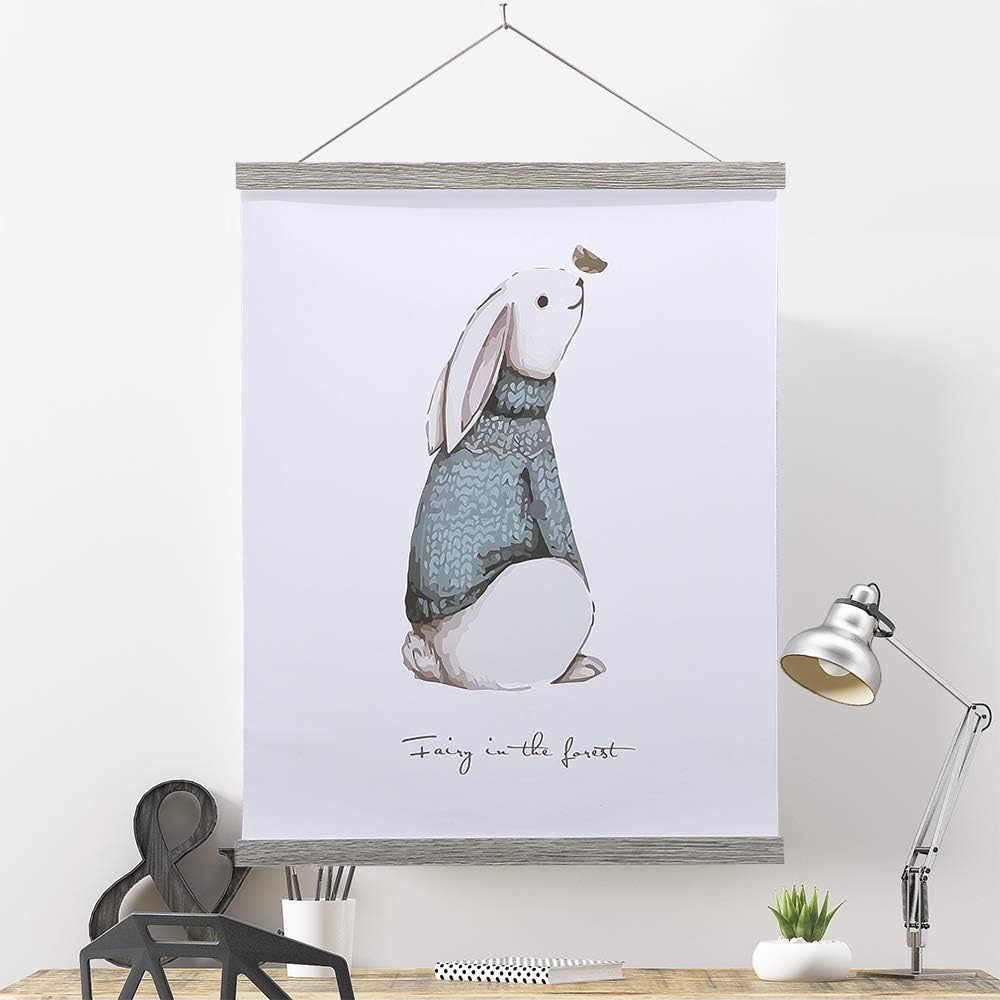 Ywlake Magnetic Poster Hanger, 11x17 11x14 11x22 Poster Frame Wood Wooden Magnet Print Posters Dowel Scroll Hanger Hangers Hanging Kit for Walls Map Canvas Artwork (Grey, 11")