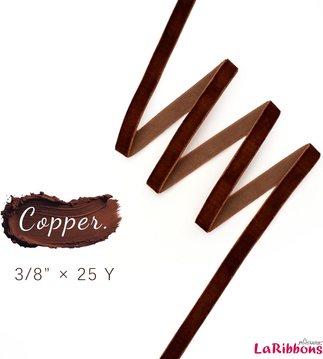 LaRibbons Thin Velvet Ribbon 3/8 Inch x 25 Yards, Copper Velvet Ribbon for Christmas Tree, Gift Wrapping, Wreath Bow, Outdoor Decoration