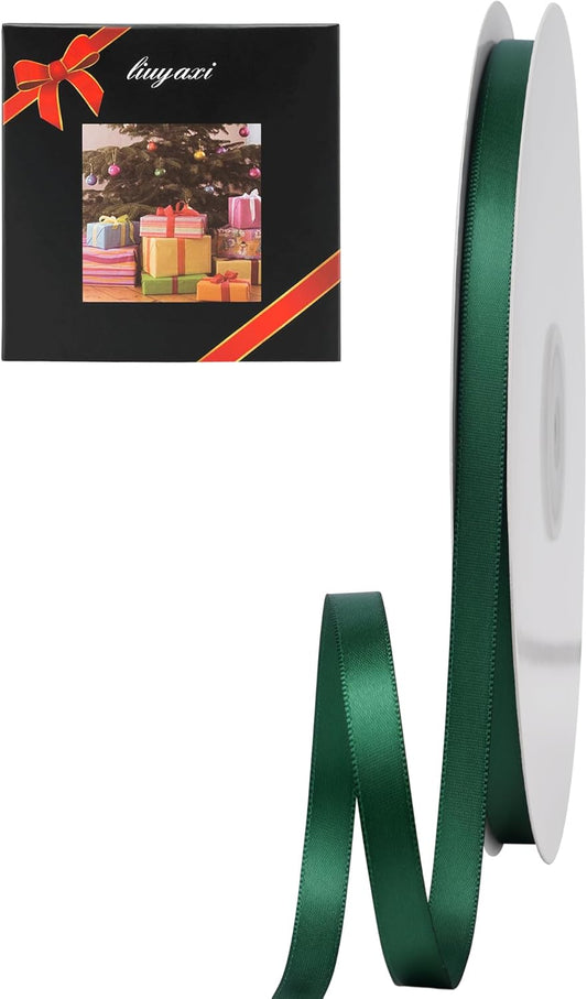 LIUYAXI Forest Green Double Faced Satin Ribbon, 1/4" X Continuous 50 Yards, Thin Ribbons Perfect for Gift Wrapping Wedding Invitation Card Hair Bows Tag Floral Arrangement DIY Craft