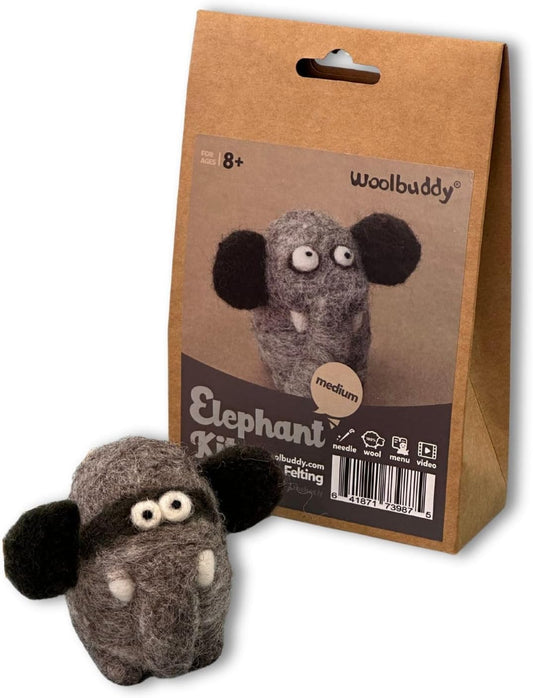 Woolbuddy Needle Felting Kit for Beginners & Adults – Elephant DIY Felt Animal Starter Kit with Natural Wool Roving, Felting Needles & Step-by-Step Instructions