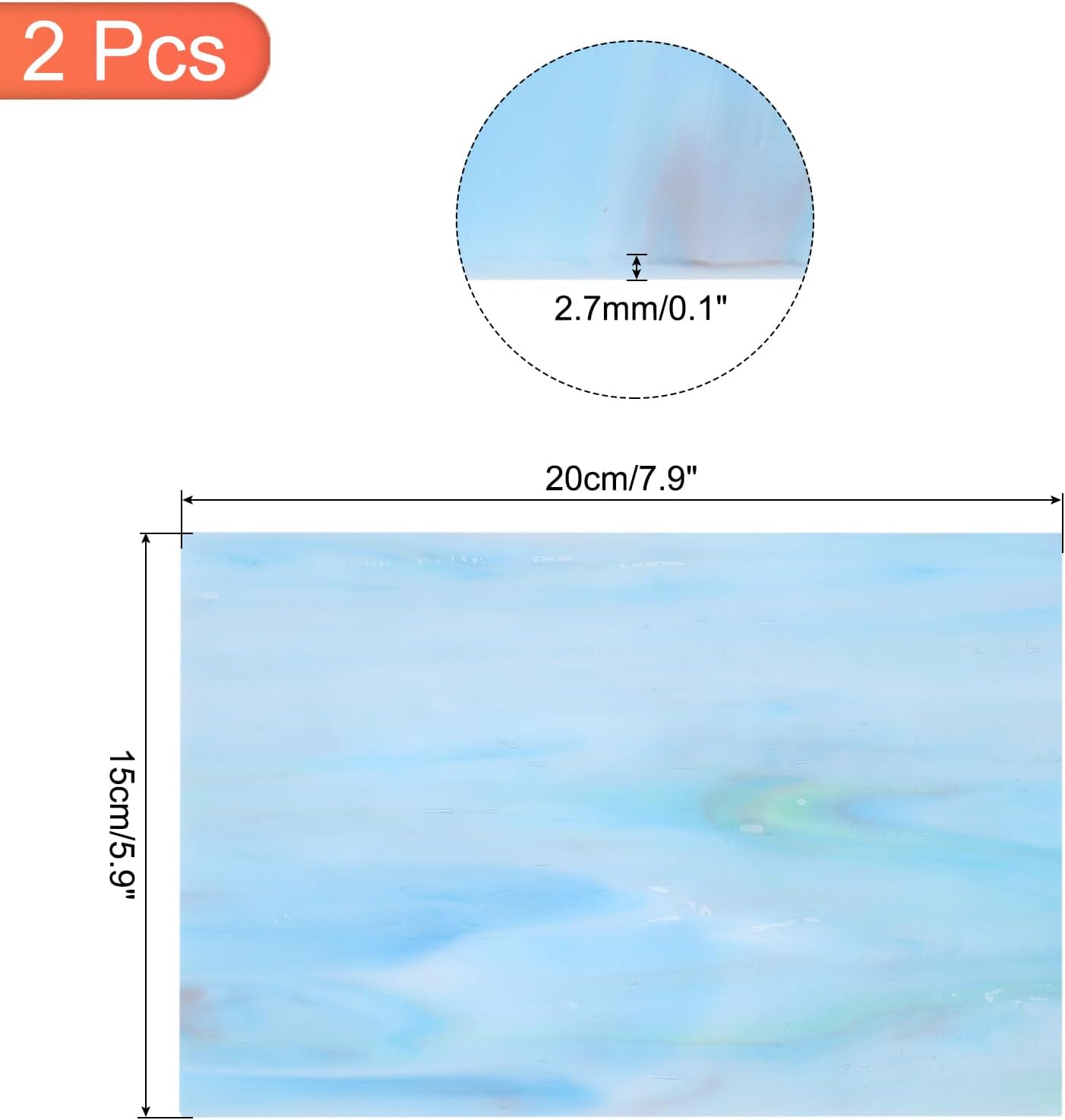 MECCANIXITY 2 Pcs Stained Glass Sheet Mosaic Tile 7.9 Inch x 5.9 Inch Teal Stained Glass Sheets for Crafts DIY Art Project