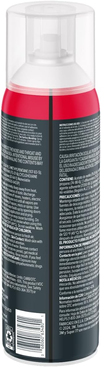 3M Super 77 Multi-Surface Spray Adhesive, 14.1 oz., Low VOC, Quick Bond, Fast Drying, Clear Finish for Foil, Foam, Paper, Metal, Plastic, Fabric, and Cardboard (77-NAT) (Pack of 2)