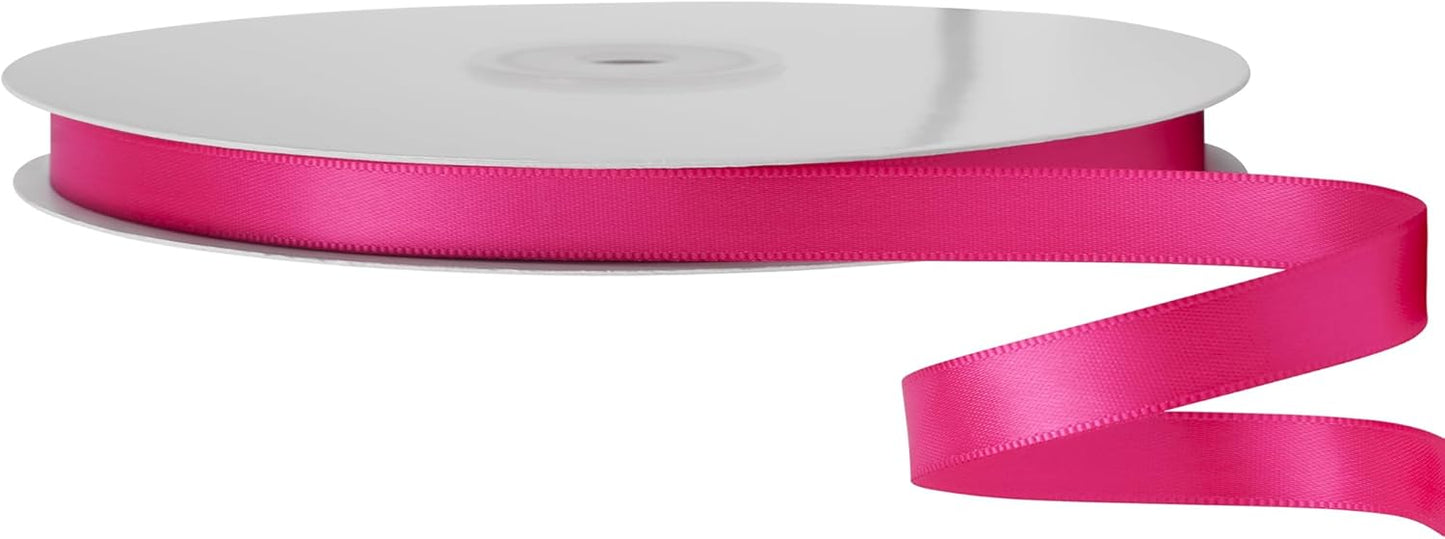 LIUYAXI Hot Pink Double Faced Satin Ribbon, 3/8" X Continuous 100 Yards, Ribbons Perfect for Gift Wrapping Bows Bouquet Wedding Decor DIY Craft and More