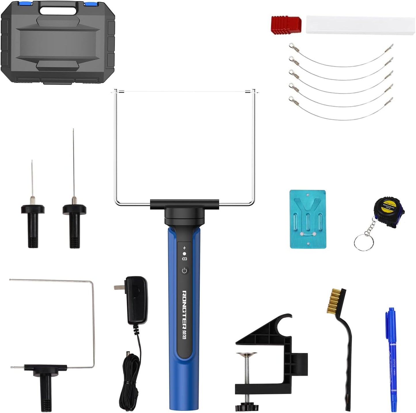 4 in 1 Hot Wire Electric Foam Cutter Kit, Styrofoam Cutting Tool 15W/ 6V with Case, Heated Foam Carving Knife Kit (Toolbox Blue)