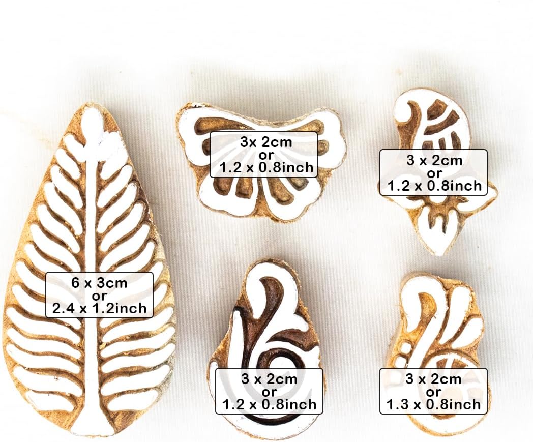 Hashcart Wooden Indian Traditional Design Printing Stamps/Blocks for Printing Saree Border/Dresses/Craft Card Making/Scrapbook/Clay Pottery (Set of 5)